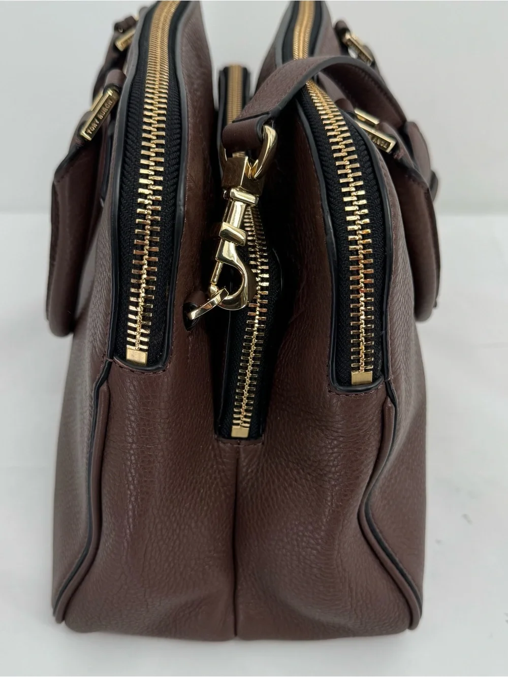 Tory Burch Robinson Pebbled Leather Triple Compartment Choco Brown Bag